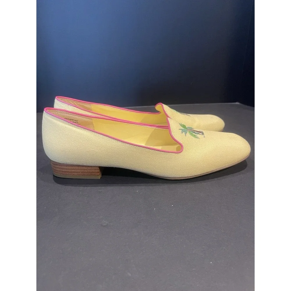 Vintage Pappagallo Overtime Yellow LinenFabric Woven Slip On Low Heel Sz 8.5 EUC